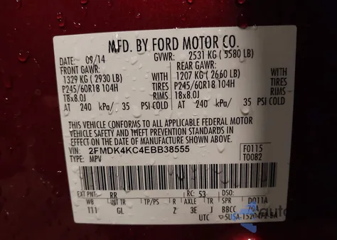 2014 Ford Edge Limited from USA, damaged, VIN 2FMDK4KC4EBB38555